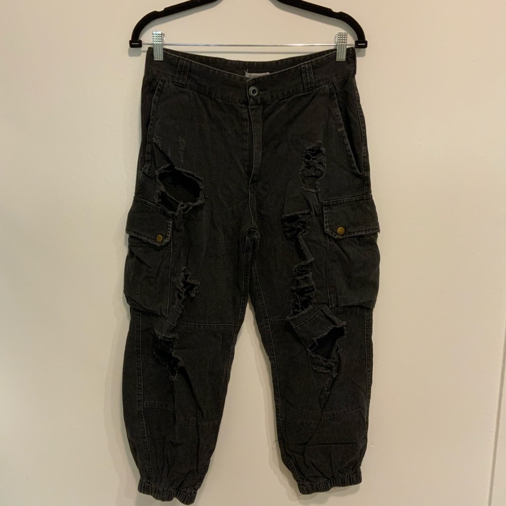 LF CARMARI distressed black cargo pants